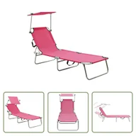 Leżaki ogrodowe - The Living Store Składany leżak z zadaszeniem - stalowy - różowy - Leżak - miniaturka - grafika 1