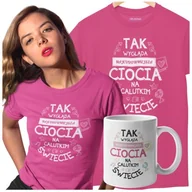 Moda i Uroda OUTLET - Koszulka dla Cioci w zestawie z kubkiem z nadrukiem "Tak wygląda najcudowniejsza Ciocia na calutkim świecie" w kolorze różowym - miniaturka - grafika 1