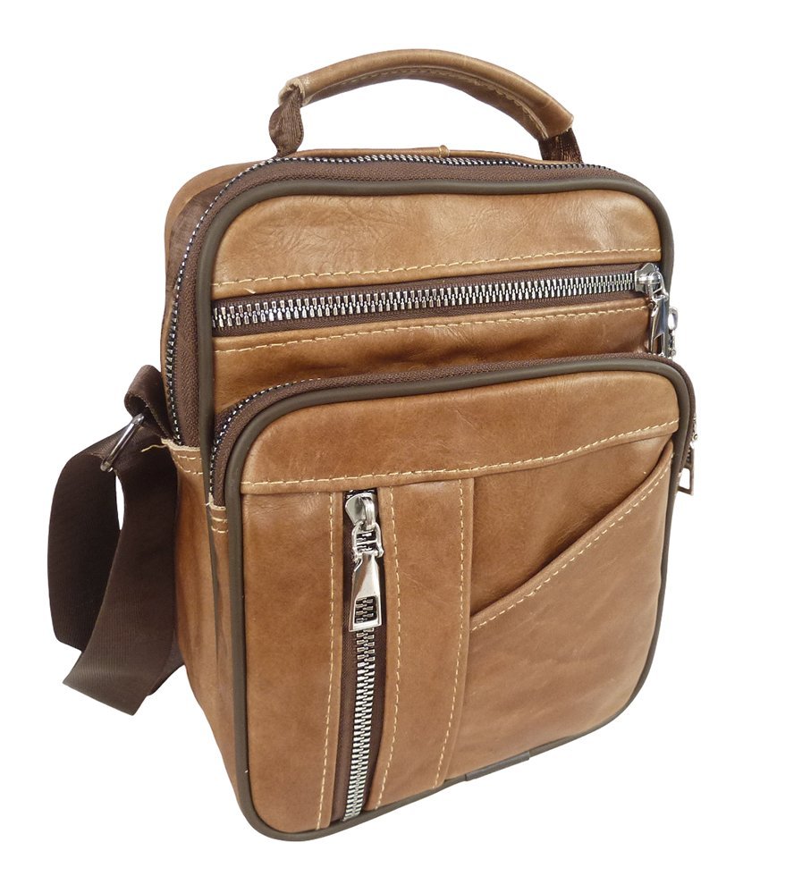 SASZETKA MĘSKA SKÓRZANA TORBA NA RAMIĘ BRĄZ DO RĘKI KIESZENIE TORBA