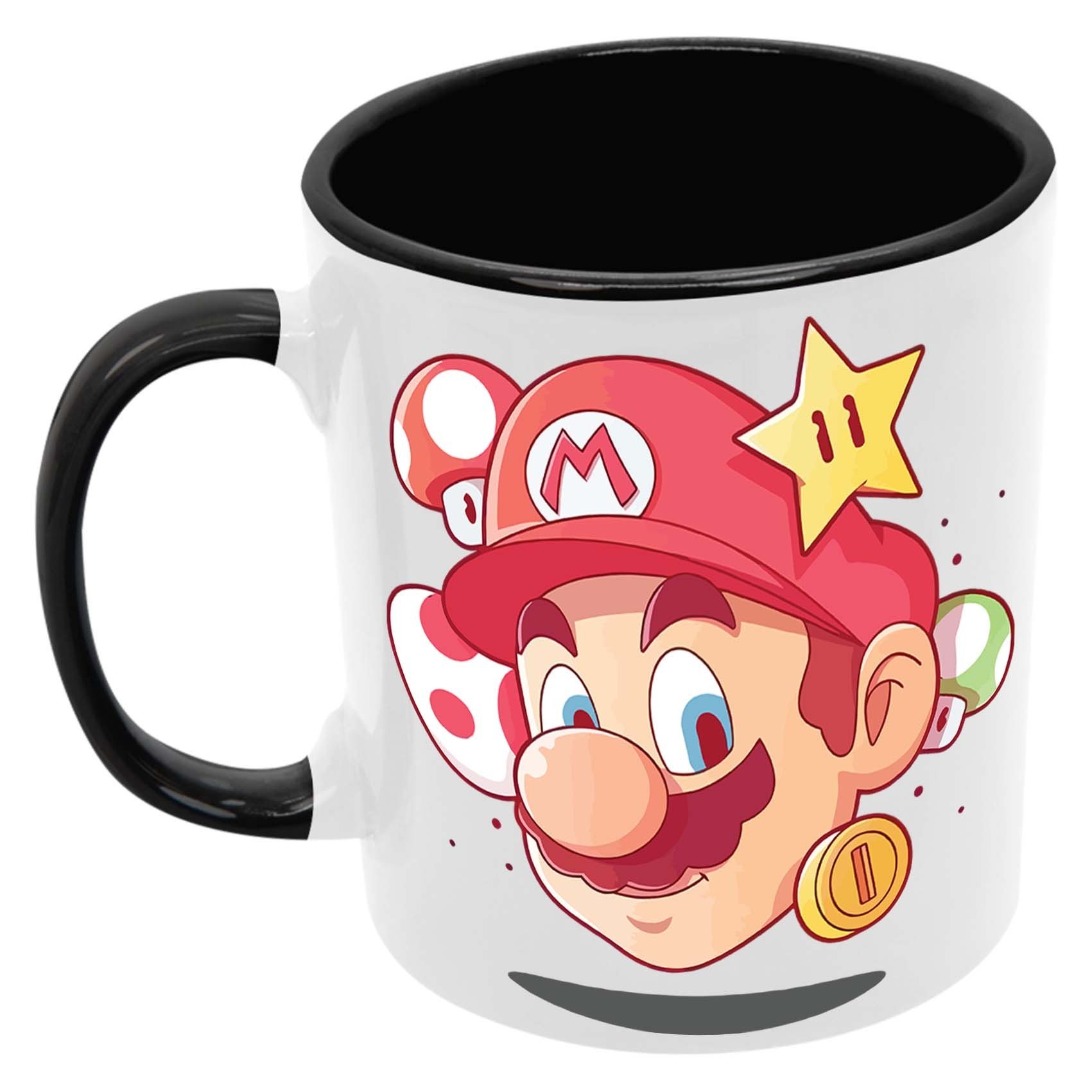 Mariohead Kubek Ceramiczny Prezent Tasse Mug Super Mario Luigi Princess Peach Bowser, Czarny 330 ml