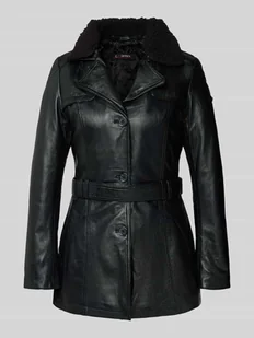 Płaszcz skórzany z kołnierzem z połami - Kurtki damskie Płaszcz skórzany z kołnierzem z połami - Kurtki damskie - miniaturka - grafika 1