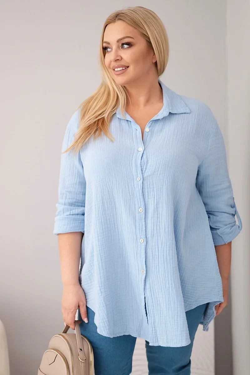 Koszula bawełniana muślinowa Plus Size niebieska Niebieski