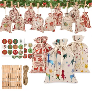 Kalendarz Adwentowy Do Wypełnienia Diy Lniane Woreczki Zrób To Sam Komplet - Ozdoby bożonarodzeniowe Kalendarz Adwentowy Do Wypełnienia Diy Lniane Woreczki Zrób To Sam Komplet - Ozdoby bożonarodzeniowe - miniaturka - grafika 1