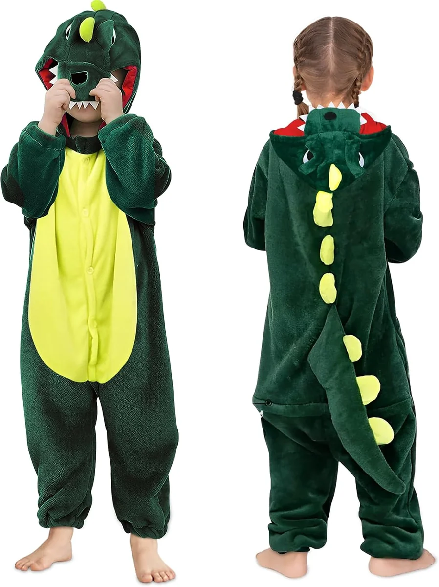 KOMBINEZON DINOZAUR DZIECIĘCY Z KAPTUREM UNISEX ZIMOWY ŚWIĄTECZNY