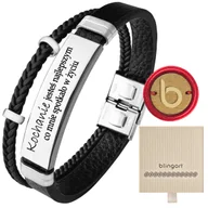 Bransolety męskie - Męska bransoletka skórzana z grawerem srebrna eleg - miniaturka - grafika 1