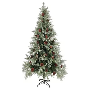 vidaXL Choinka z szyszkami zielono-biała 225 cm PVC i PE 340536 - Choinki - miniaturka - grafika 1