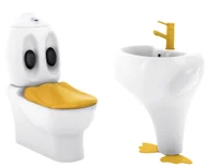 Kompakty WC - Kompakt Ducky z żółtą deską soft-close, bateria zółta, umywalka, Creative - miniaturka - grafika 1