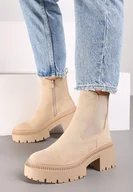 Botki damskie - Beżowe Botki na Platformie i Obcasie Sztyblety w Stylu Grunge z Elastyczną Wstawką Lerisela - miniaturka - grafika 1