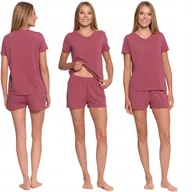 Piżamy damskie - PIŻAMA DAMSKA Z KRÓTKIM RĘKAWEM I SPODENKAMI BAWEŁNIANA MORAJ XL DARK PINK - miniaturka - grafika 1