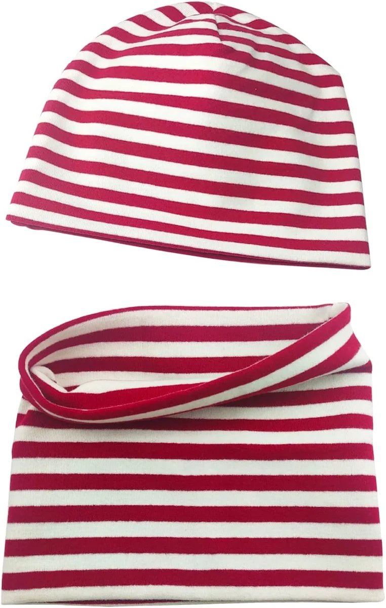 Czapka beanie i szalik dla dziewczynki 2-6 lat czerwone paski