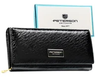 Portfele - Duży portfel damski skórzany czarny PETERSON rfid pojemny elegancki na zatrzask - miniaturka - grafika 1