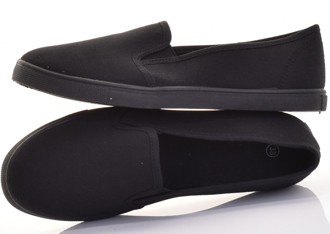 TENISÓWKI DAMSKIE WSUWANE TRAMPKI SLIP-ON LEKKIE CAŁE CZARNE