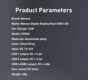 Baseus ładowarka samochodowa 2x USB 4,8A 24W z LCD szary (CCBX-0G) - Ładowarki do telefonów - miniaturka - grafika 14