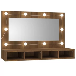 Lumarko Szafka z lustrem i LED, brązowy dąb, 90x31,5x62 cm - Toaletki - miniaturka - grafika 3