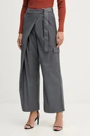 Spodnie damskie - Sisley spodnie damskie kolor szary szerokie high waist 4K2KLF07K - miniaturka - grafika 1