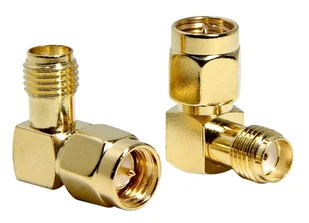 Przejściówka (beczka) SMA/m - SMA/ż kątowa - Złącza, przejściówki, adaptery - miniaturka - grafika 1