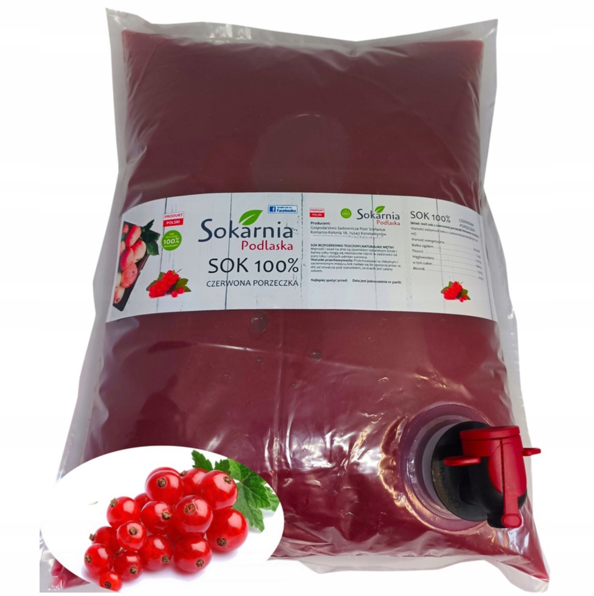 SOK CZERWONA PORZECZKA 10l 100% Super Smak Owoców Z Polskich Upraw Zdrowy