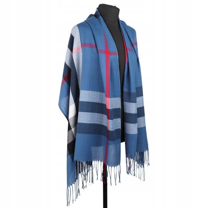 SZAL DAMSKI CHUSTA DUŻY Niebieski KRATA ANGIELSKA