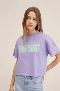 Koszulki i topy damskie - Mango Kids Kids t-shirt bawełniany dziecięcy East kolor fioletowy - grafika 1