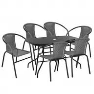 Meble ogrodowe - Zestaw mebli ogrodowych stół prostokątny i 6 krzeseł metalowych komplet czarno-szary - miniaturka - grafika 1