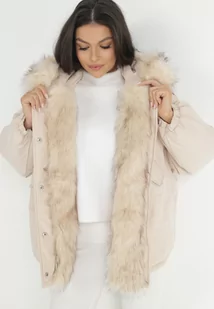Beżowa Kurtka Parka Oversize z Futerkiem Mitto - Kurtki damskie - miniaturka - grafika 1