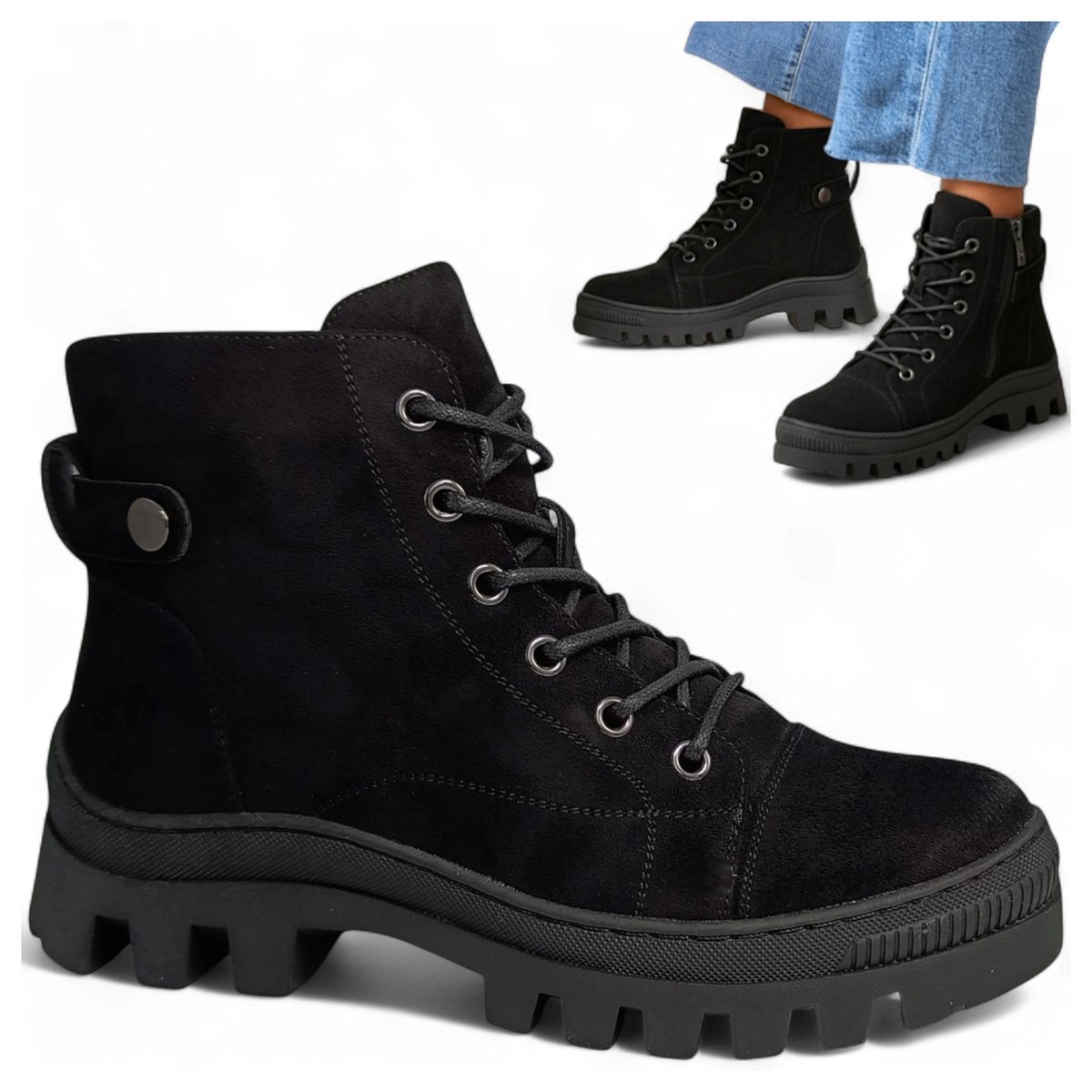 Botki Damskie Jesienne Eleganckie Wsuwane Zamsz Trzewiki Modne Potocki 38