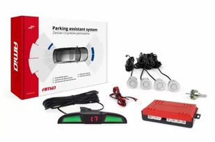 AMiO Zestaw czujników parkowania cofania led cob 4 sensory srebrne AMI-02282 - Czujniki parkowania - miniaturka - grafika 1