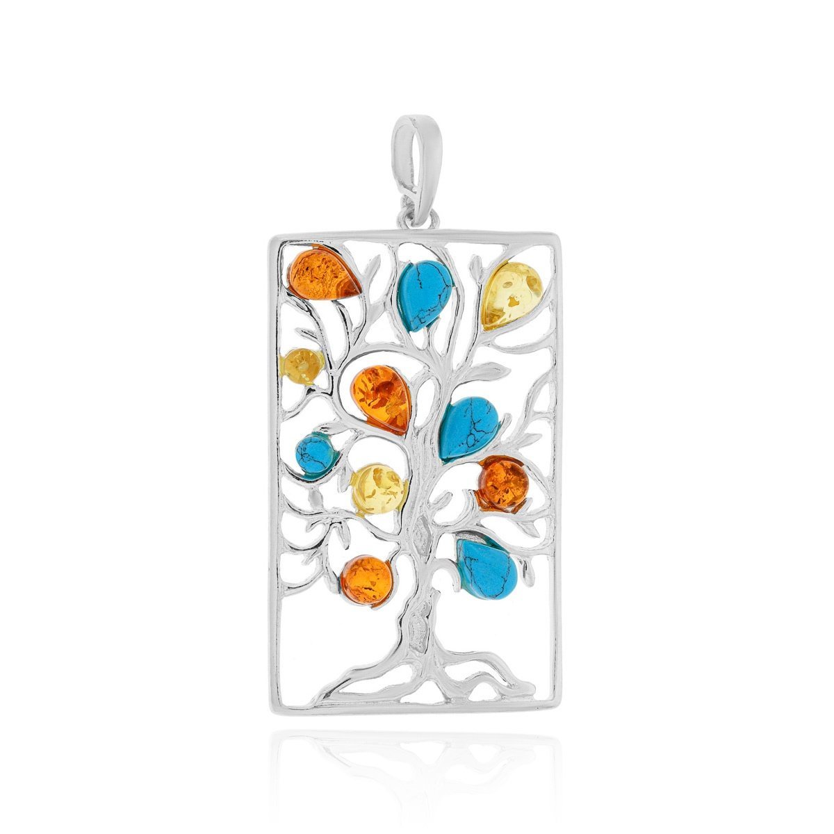 Srebrna zawieszka wisiorek z bursztynem, drzewko pr. 925