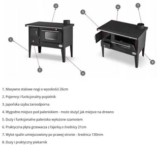 Piec koza kuchenka kuchnia węglowa westfalka 6-8kW (kolor: czarny, średnica wylotu spalin: 130 mm) - spełnia anty-smogowy EkoProjekt 99680082 - Kuchnie węglowe - miniaturka - grafika 17