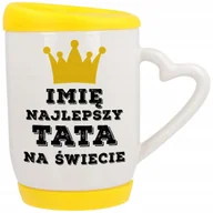 Kubki - Kubek Ucho z Sercem z Pokrywką Żółta Najlepszy Tata na Świecie IMIĘ Wzory - miniaturka - grafika 1