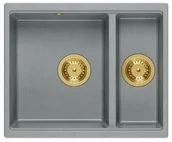 Zlewozmywaki - QUADRON Zlewozmywak 55,5x46 LOGAN 150 szary, elementy złote HCQL5646U5-G1_I - miniaturka - grafika 1
