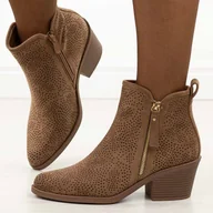 Botki damskie - Coffee jesienne botki damskie, kowbojki S.Barski 52-538 - S.BARSKI - miniaturka - grafika 1