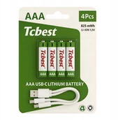 Ładowarki i akumulatory - Baterie Do Ładowania USB-C Akumulatorki AAA Litowo Jonowy 4x Bateria Kabel - miniaturka - grafika 1