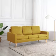 Sofy i kanapy - vidaXL 3-osobowa sofa, żółta, tapicerowana tkaniną - miniaturka - grafika 1