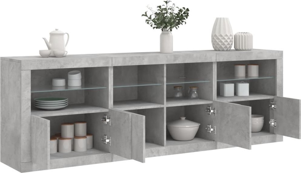 vidaXL Szafka z oświetleniem LED, szarość betonu, 202x37x67 cm