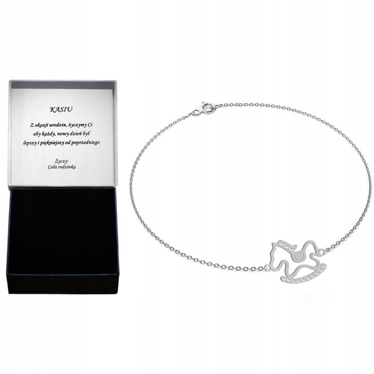 Srebrna Bransoletka KOŃ NA BIEGUNACH DEDYKACJA