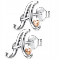 Kolczyki - Kolczyki Literka A Srebrne z Sercami Inicjały Litera A wkrętki SREBRO 925 - miniaturka - grafika 1