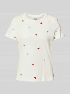 T-shirt z prążkowanym, okrągłym dekoltem model ‘OLYA’ - Koszulki i topy damskie - miniaturka - grafika 1