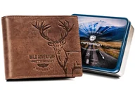 Portfele - Peterson skórzany portfel męski poziomy w brązowym kolorze - miniaturka - grafika 1