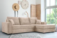 Sofy i kanapy - Sofa rozkładana ze schowkiem i funkcją spania - Sofa z automatycznym mechanizmem jezdnym, Tkanina welurowa, Narożnik tapicerowany, Tkanina Palladium, Solidna i wygodna 223 x 160 cm Beżowy - miniaturka - grafika 1