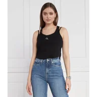 Koszulki i topy damskie - CALVIN KLEIN JEANS Top BADGE RIB DOUBLE LAYER | Regular Fit - miniaturka - grafika 1