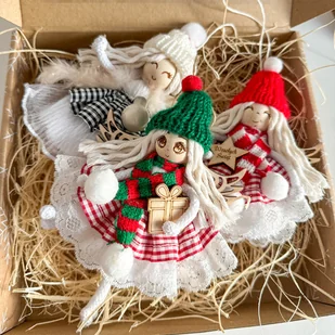 Box świąteczny zestaw 3 aniołków ozdoby makrama PREZENT - Ozdoby bożonarodzeniowe - miniaturka - grafika 1