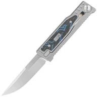 Noże - Nóż grawitacyjny Reate EXO-M OTF Gravity Drop Point Bead Blasted Titanium/Damascus Blue-Black G10, Satin Elmax - miniaturka - grafika 1