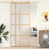 Ogrodzenia - vidaXL Drzwi przesuwne, złote, 90x205 cm, mrożone szkło ESG, aluminium - miniaturka - grafika 1