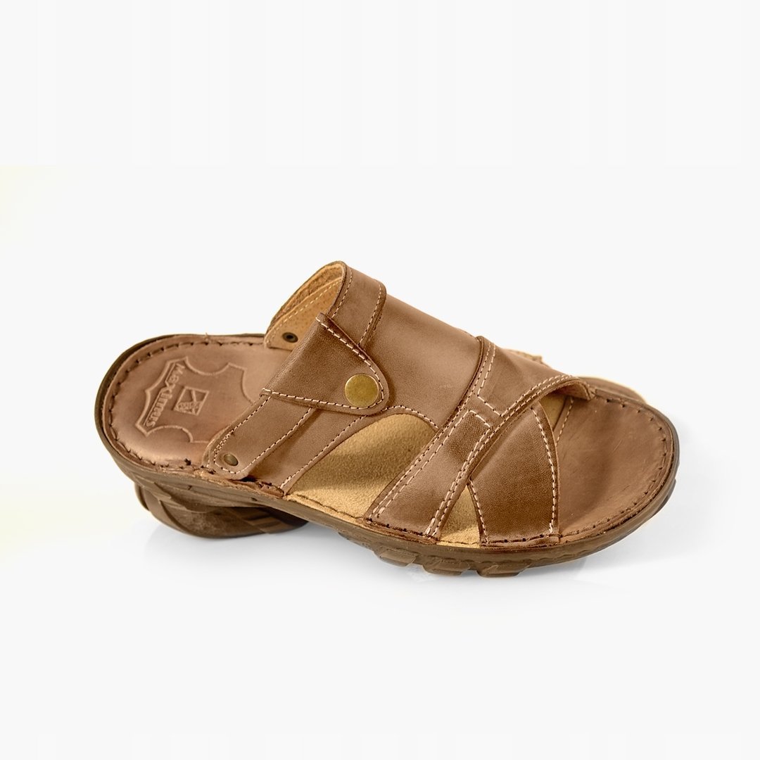 015 Polskie klapki i sandały w jednym męskie skórzane MAXIMUS brąz 42