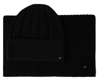 Czapki damskie - Tommy Hilfiger damska czapka zimowa + szalik czarna zestaw - miniaturka - grafika 1