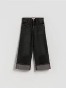 Spodnie i spodenki dla dziewczynek - Reserved - Jeansy wide leg z podwiniętą nogawką - szary - miniaturka - grafika 1