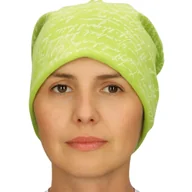 Czapki damskie - Czapka damska Beanie włoska cienka smerfetka jasnozielona w białe napisy - miniaturka - grafika 1