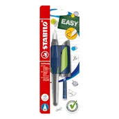 Długopisy - Pióro szkolne ze standardową stalówką M – STABILO EASYbuddy Twilight Sky w kolorze stalowo-niebieskim/limonkowym – kolor wkładu niebieski (zmywalny) – pojedynczy długopis – w zestawie wkład - miniaturka - grafika 1