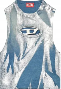 DIESEL NIEBIESKI TOP BEZ RĘKAWÓW DAMSKI Z LOGO I SREBRNYM WZOREM S KWB - Koszulki i topy damskie - miniaturka - grafika 1